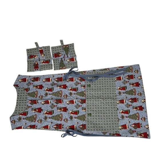 Holiday Christmas Santa Print Apron & Matching Hot Pads - Picture 1 of 8